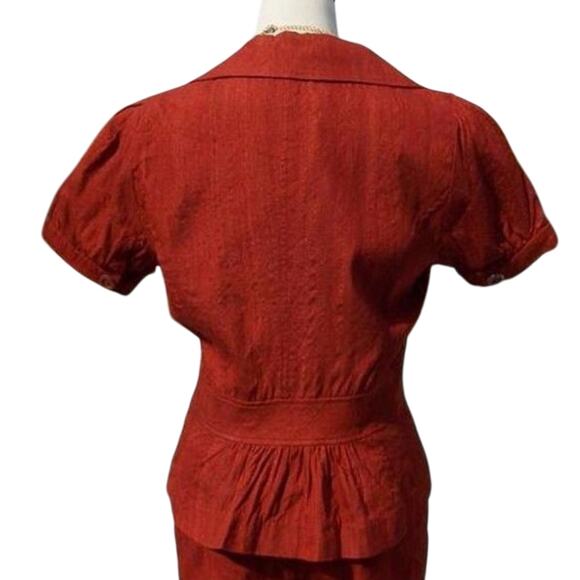 Cache Rust 100% Raw Silk Removable Self Belt Crop Pant New NWT Linen Feel $108 - Picture 12 of 12